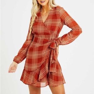 Altard State Rust Plaid Wrap Dress (Medium)
